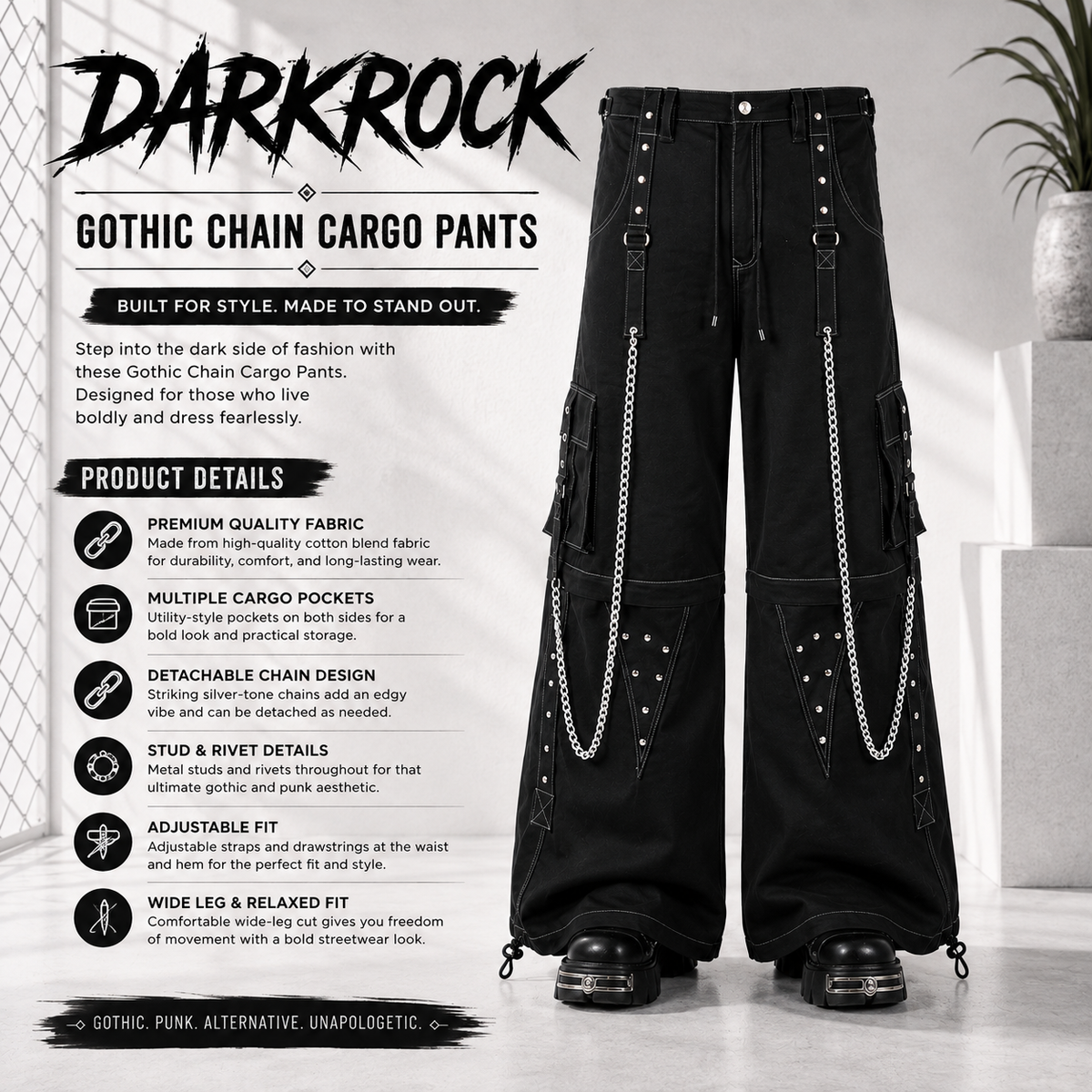 Gothic Men Gothic Cool Cyber Bondage Baggy Pants