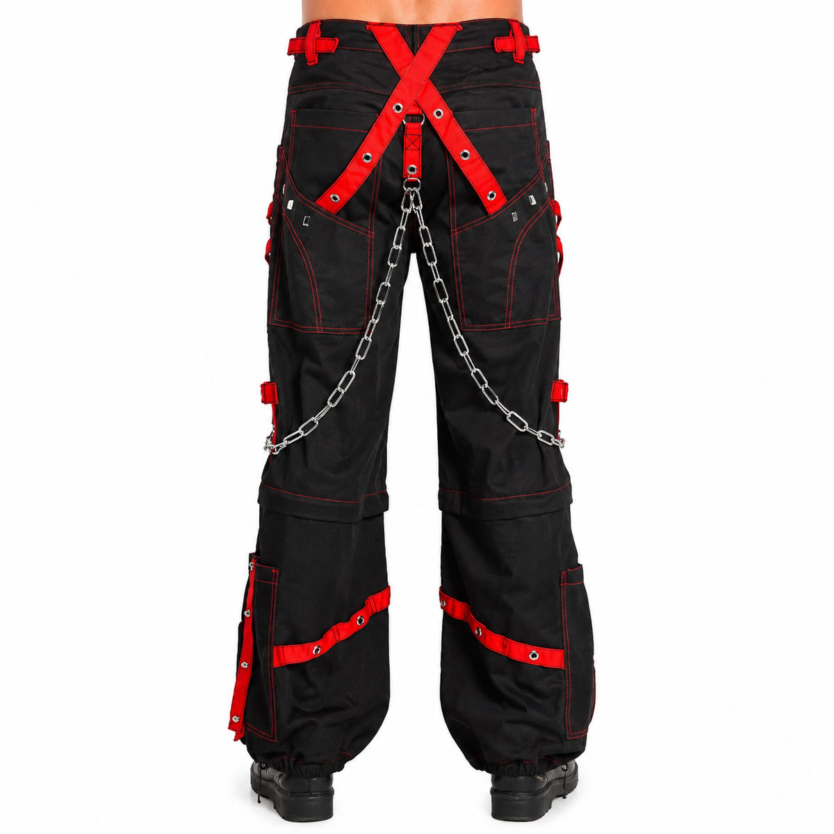 Men's Extreme Bondage Red Skater Gothic Punk Rocker Cyber Goth Steampunk Biker Pant