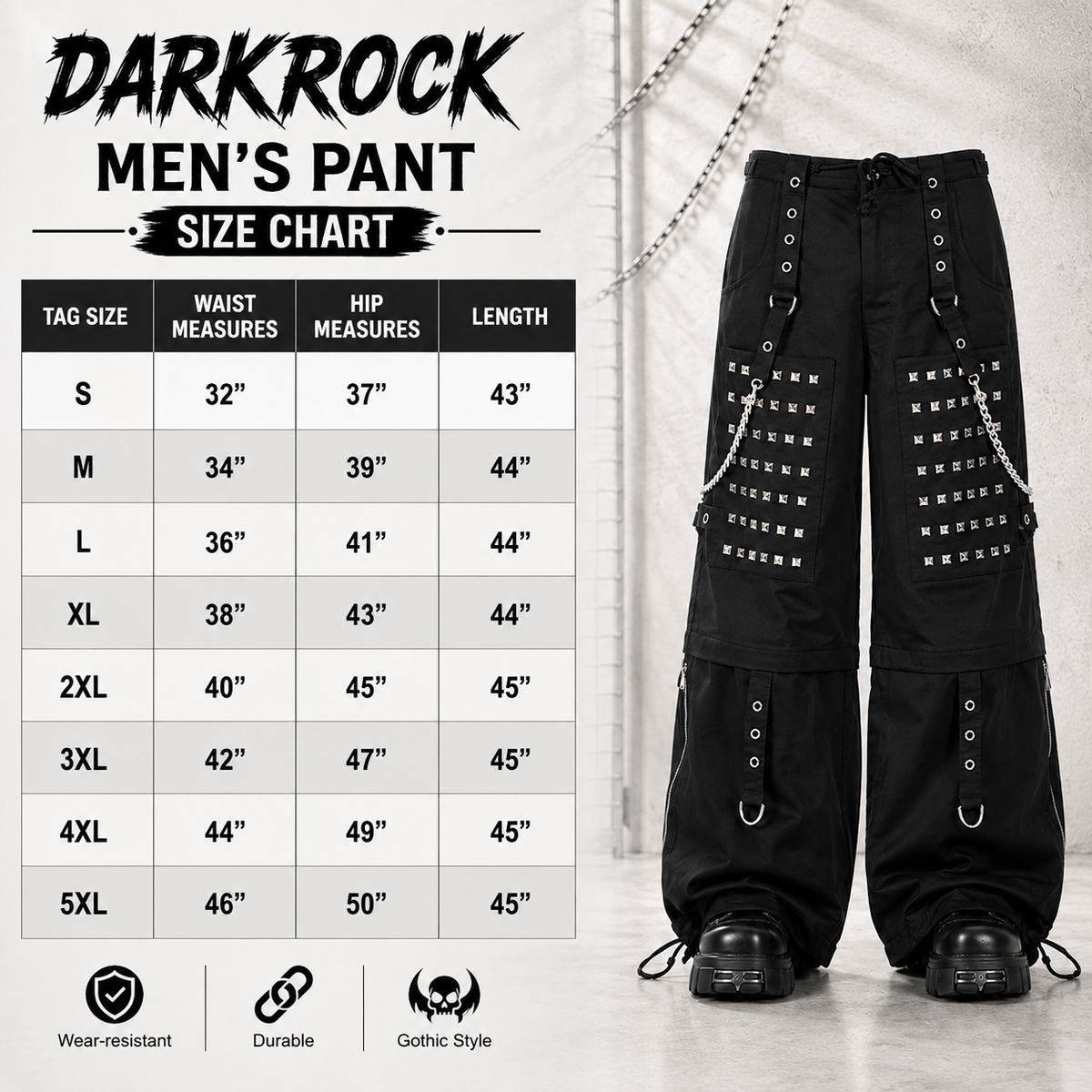 Gothic Men Black Goth Monster Studs Goth Punk Rock Pants