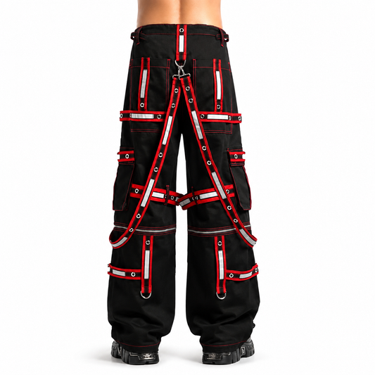 Men Extreme Bondage Gothic Electro Reflector Black/Red Pant/Shorts Usa