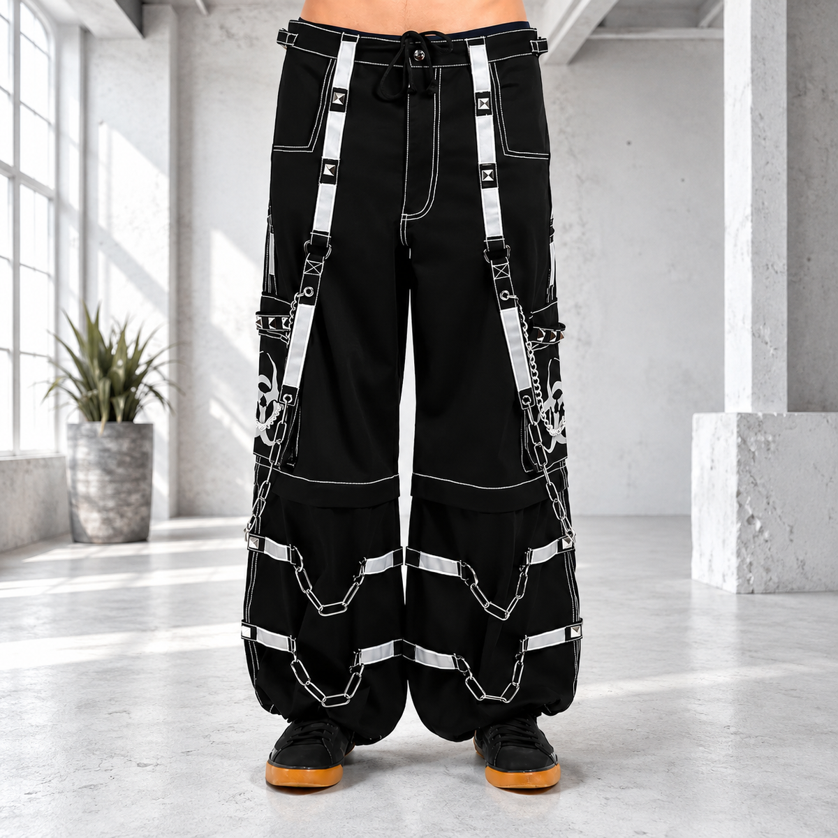 Prime Quality Men Gothic Bondage Reflective Men Street Walker Pant Alternative Punk Rock Emo Trouser Pant Shorts