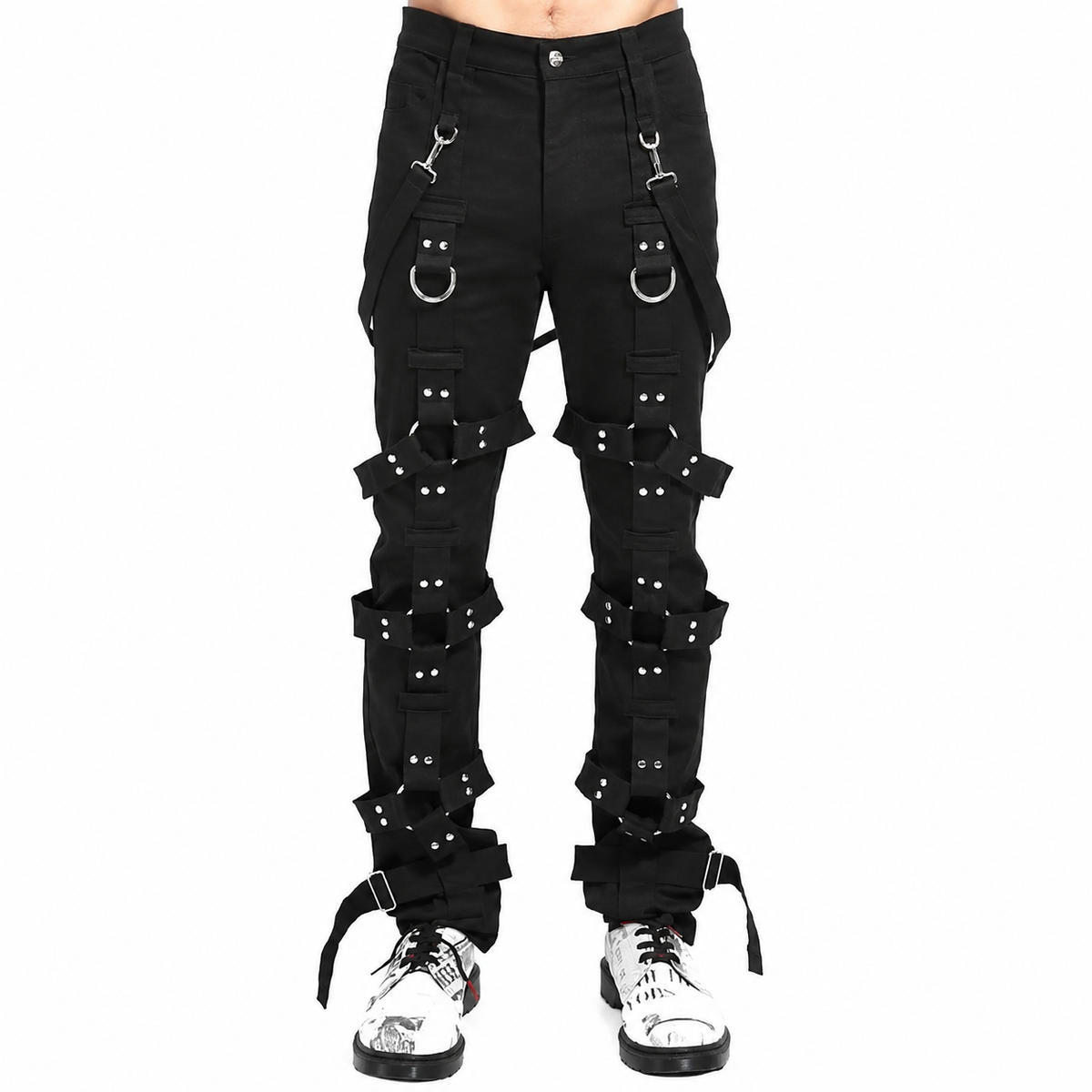 Prime Quality Men Gothic Bondage Pant Alternative Punk Rock Emo Harness Pants Black/USA