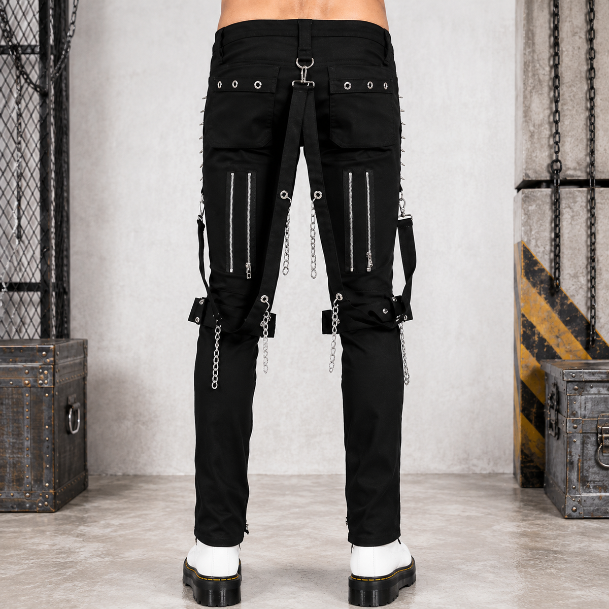 Men Gothic Bondage Black Pant Rock Hard Trouser Heavy Weight Emo Pants