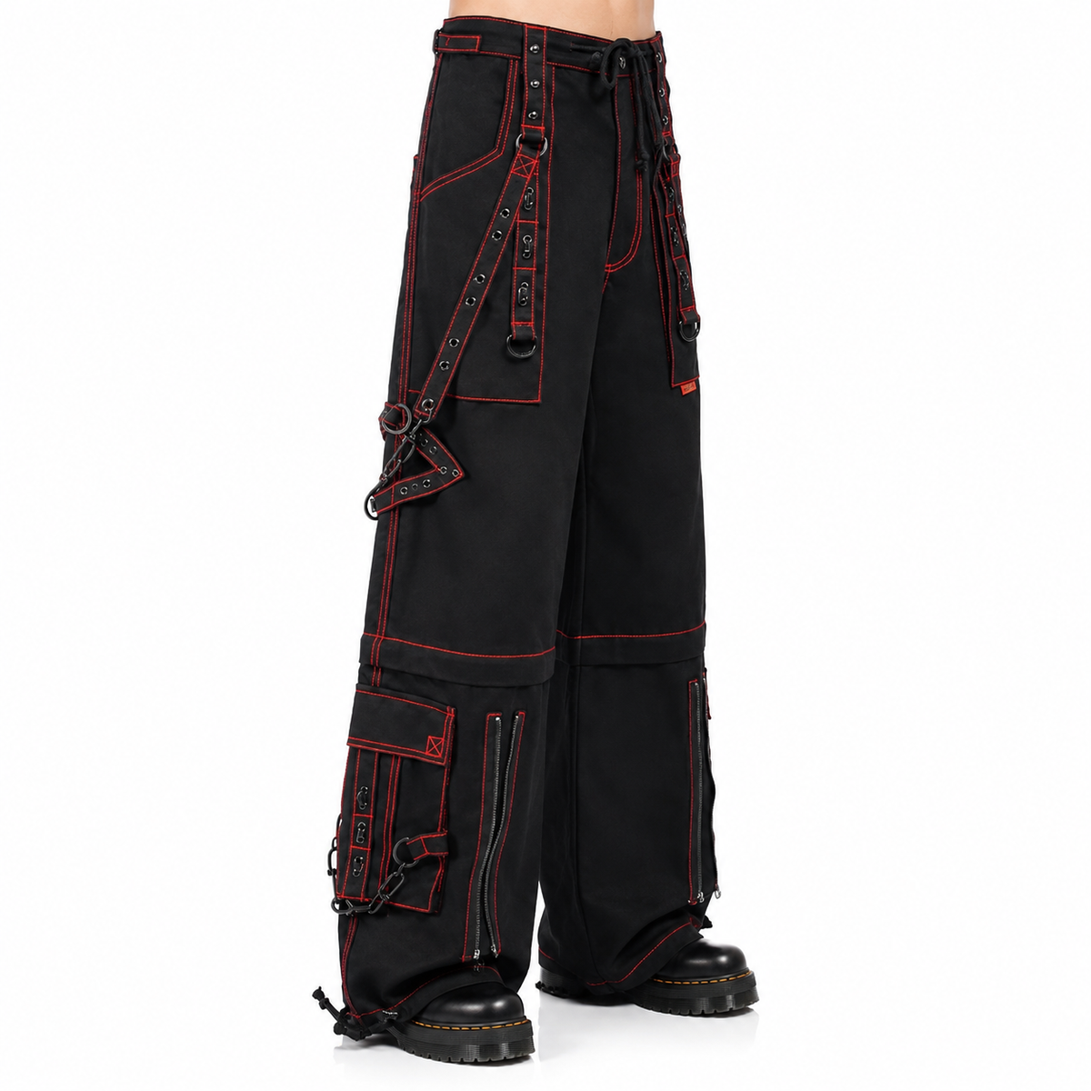 Men’s Black Gothic Super Studded Pants Red Stitching Men’s Fashion Goth Pant
