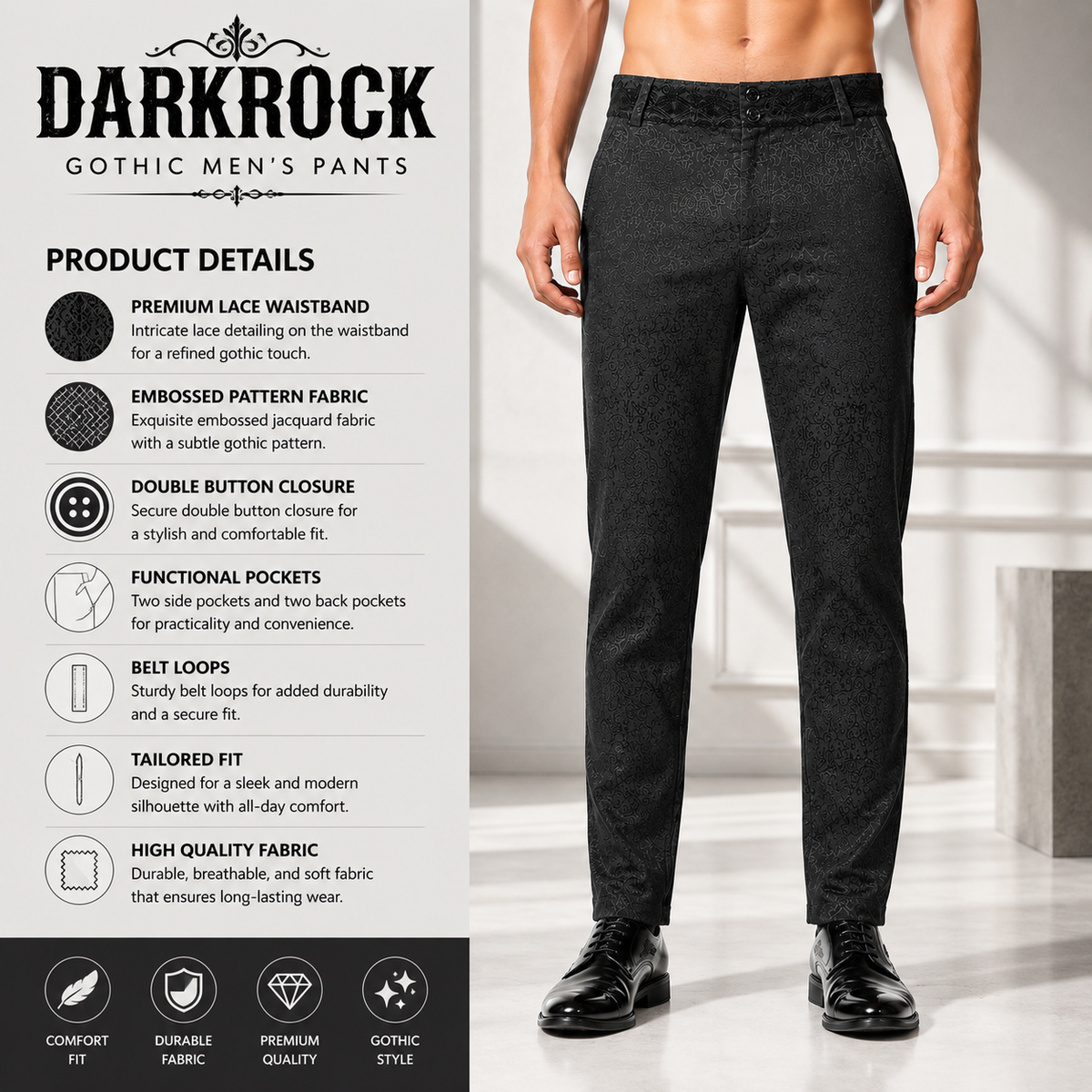 Men's Black Brocade Gothic Regency Dress Pants /Brocade Pant