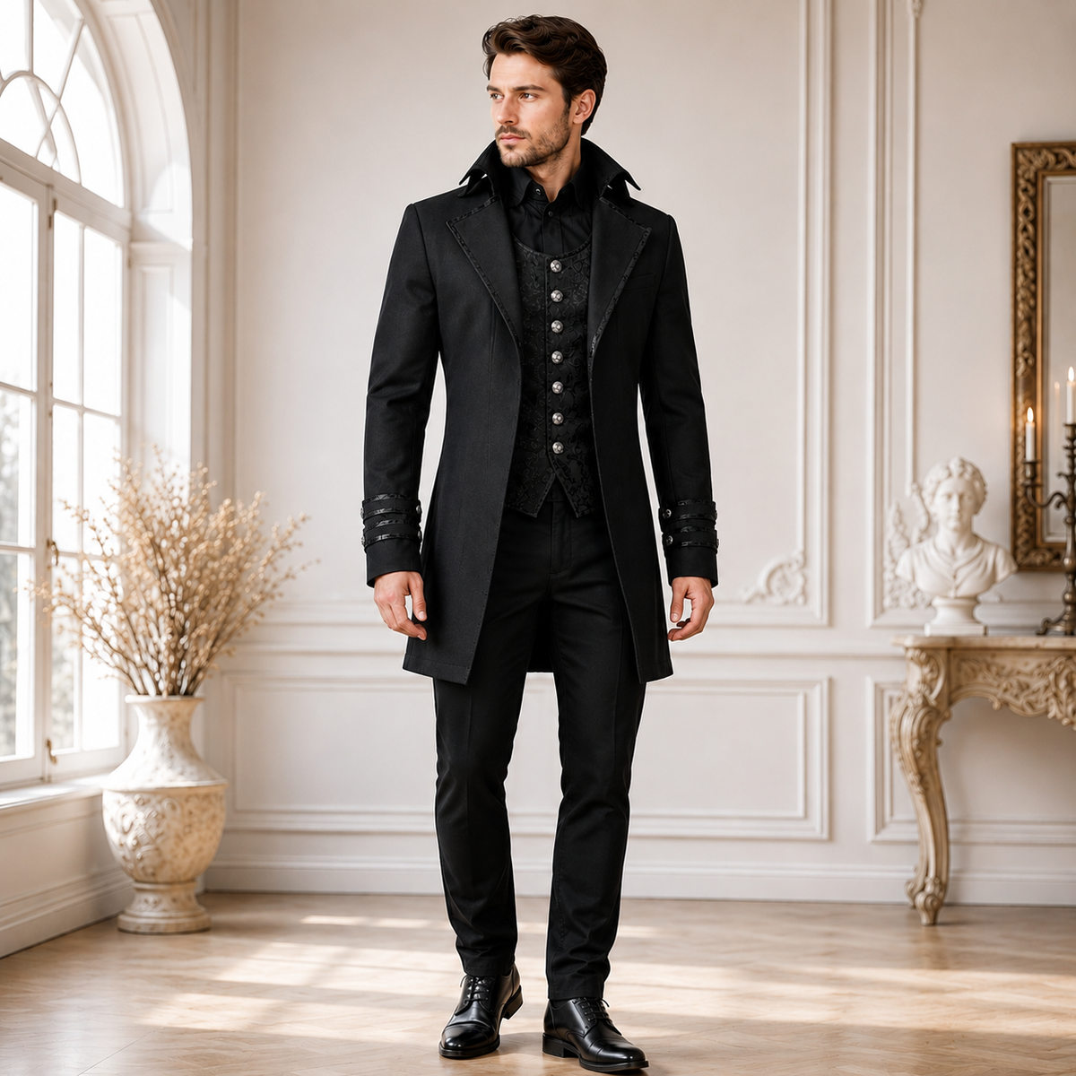 Men's Morning Gothic Jacket Tailcoat Black Cotton Steampunk Victorian