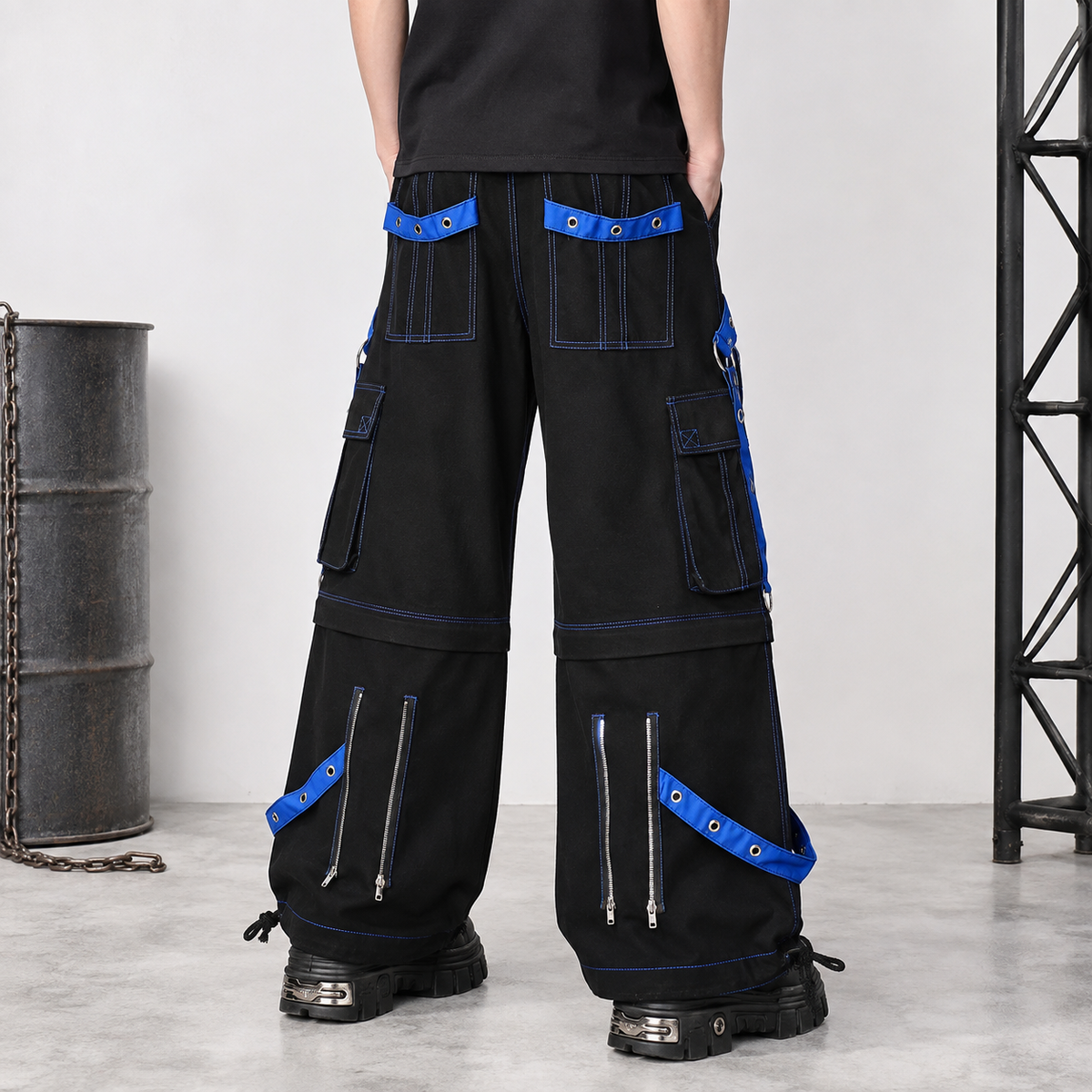 Bondage Gothic Men's Cyber Rave Techno Jeans Punk Shorts Biker Pants
