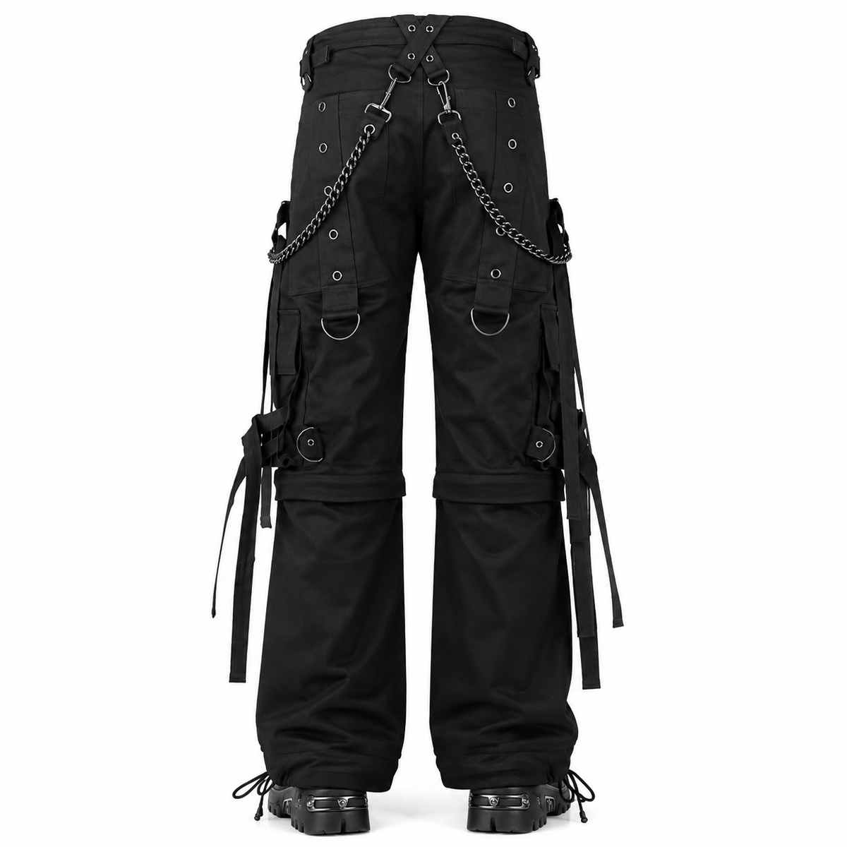 Gothic Bondage Cargo Rock Black Punk Buckle Zips Chain Strap Trousers Emo/ Pants