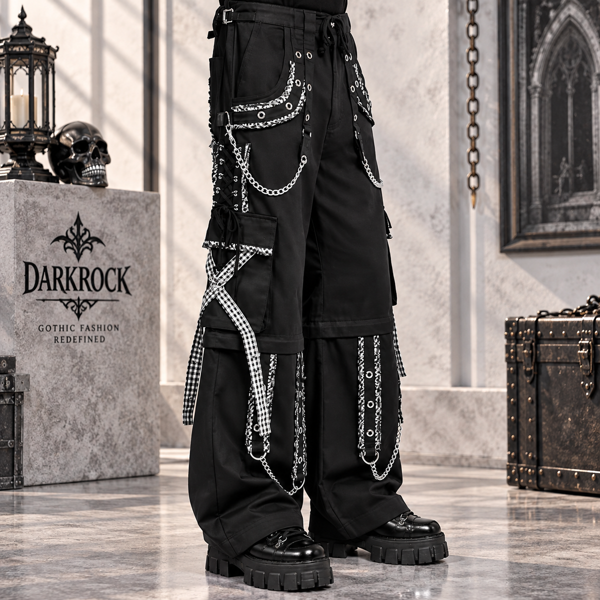Gothic Men's Peep Dark Street Pant White