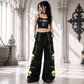 Gothic Bondage Black Lime Big Skull Men Pant Alternative Punk Rock Jeans Emo Trouser Pant Shorts USA