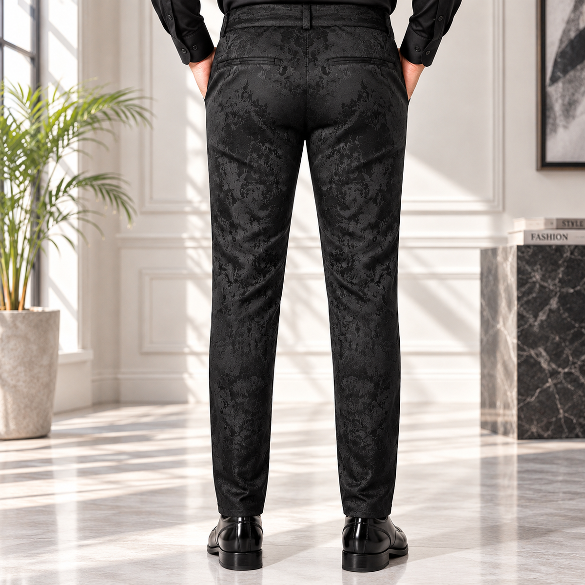 Men's Black Brocade Victorian Dress Pant Trouser/Black Gothic Pants