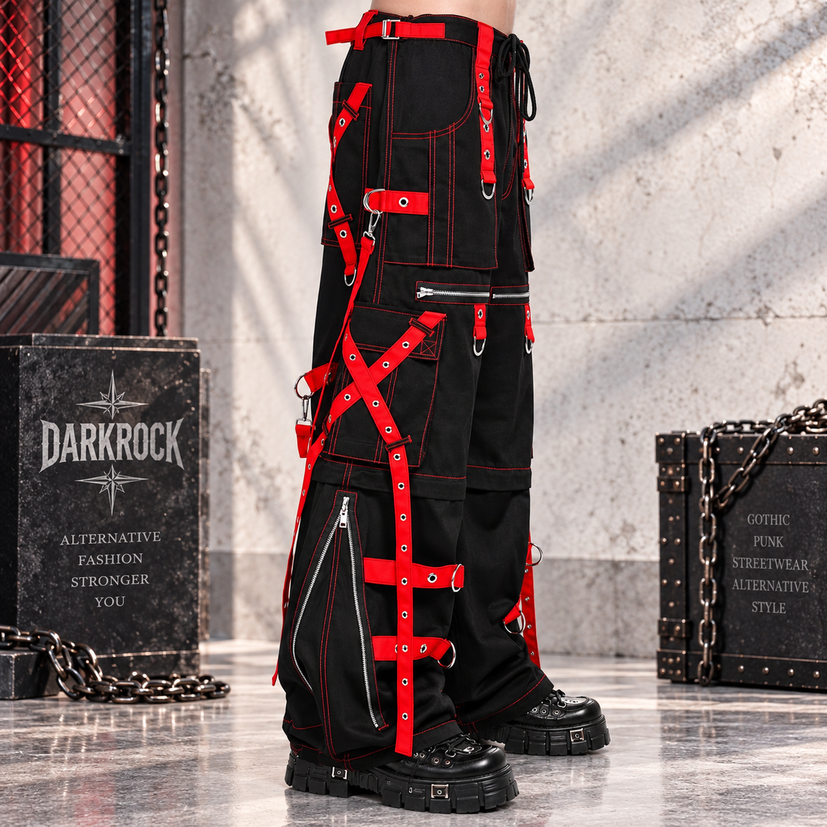 Gothic Men's Zip Off Pants Black Red