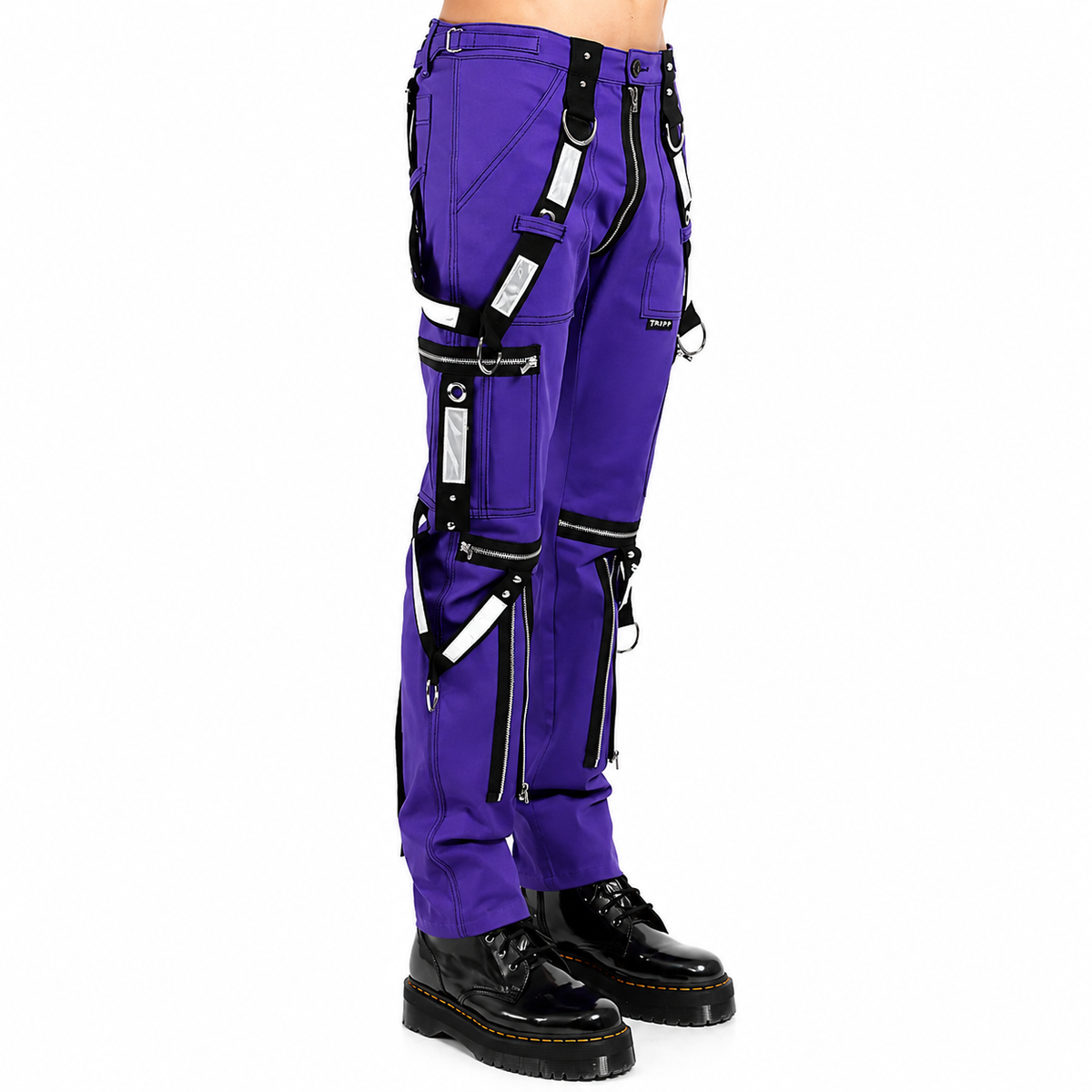Men Gothic Bondage Reflective Men Pant Alternative Punk Rock Emo Pant Electric Pants Purple/USA