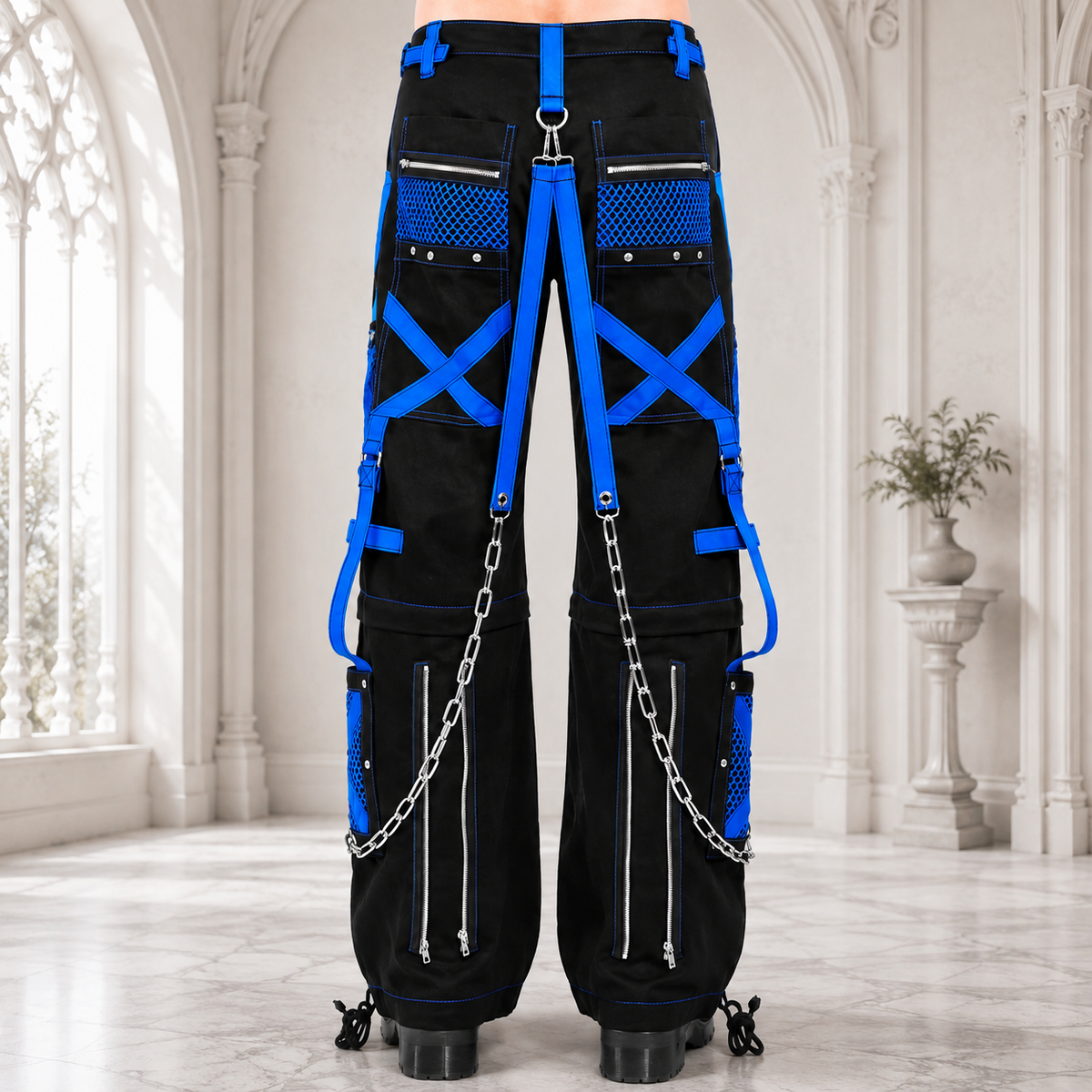 Gothic Handmade Gothic Bondage Men Pant Alternative Punk Rock Black Blue Emo Trouser Pant Shorts USA
