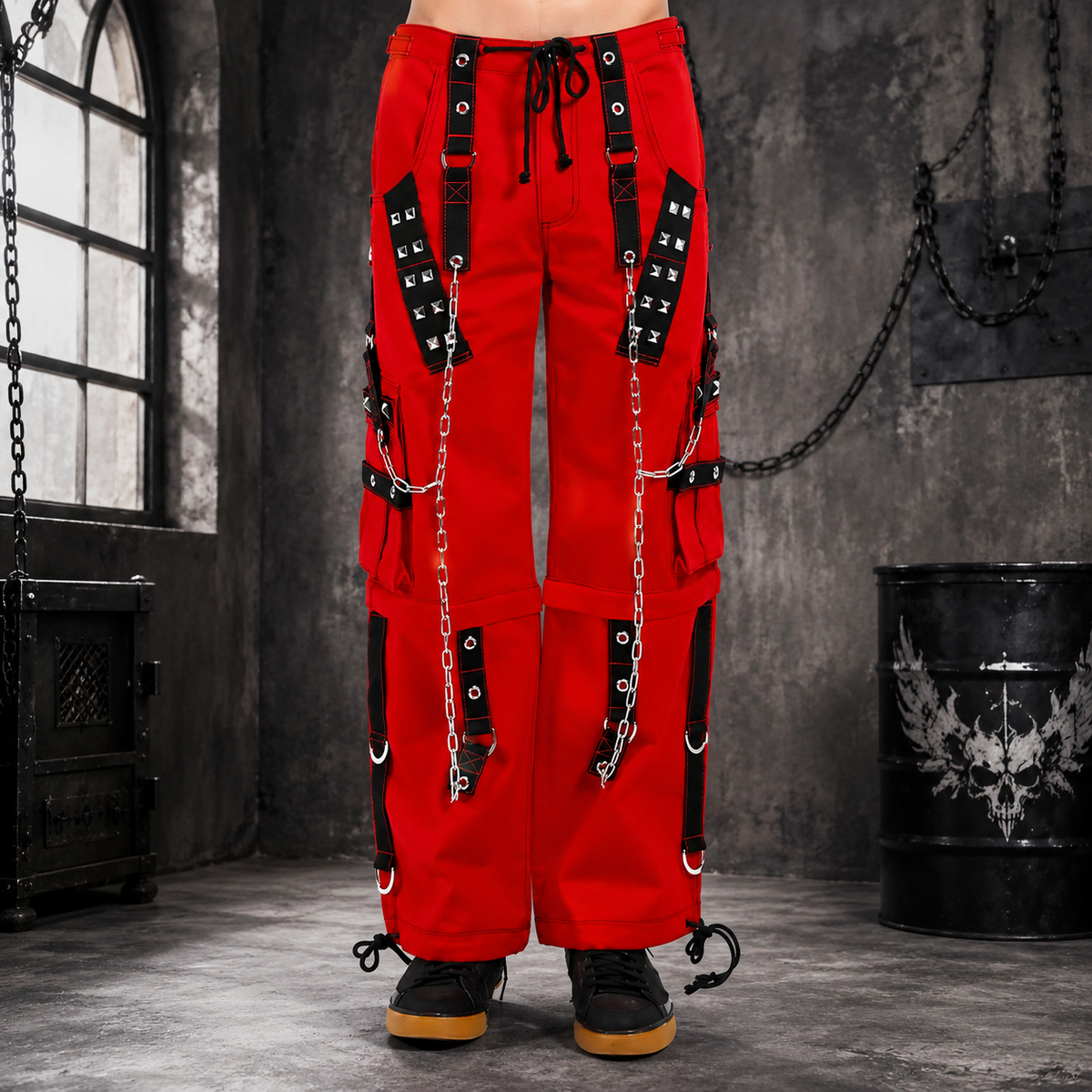 Gothic Bondage Handmade Men Pant Alternative Punk Rock Transformer Trouser Red Baggy/ Pants