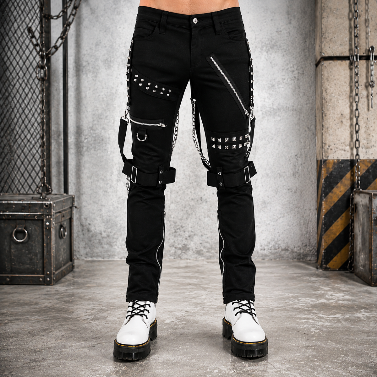 Men Gothic Bondage Black Pant Rock Hard Trouser Heavy Weight Emo Pants