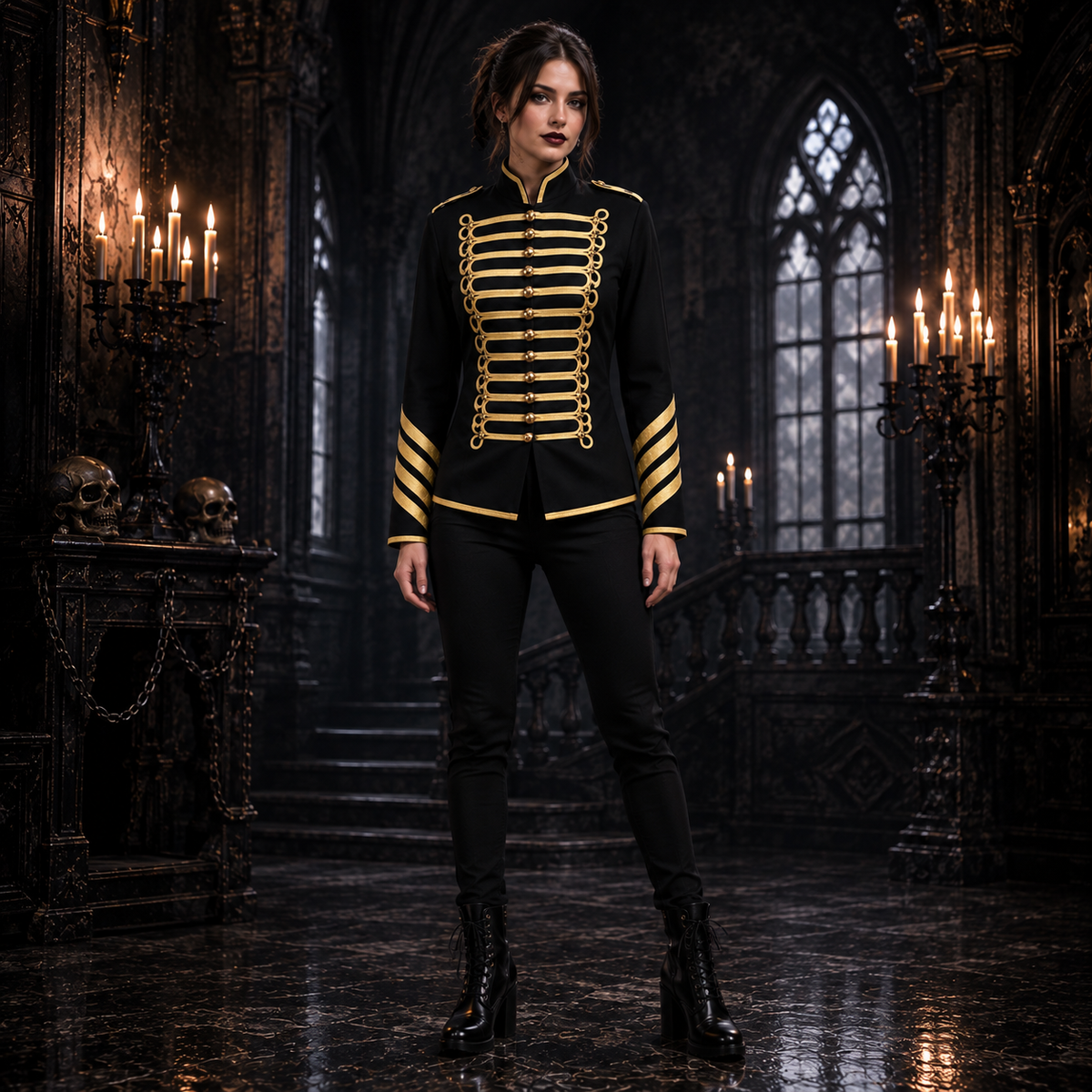 Prime Quality Handmade Men's Gothic Military Hussar Jacket Black Gold/Gold Jacket /USA