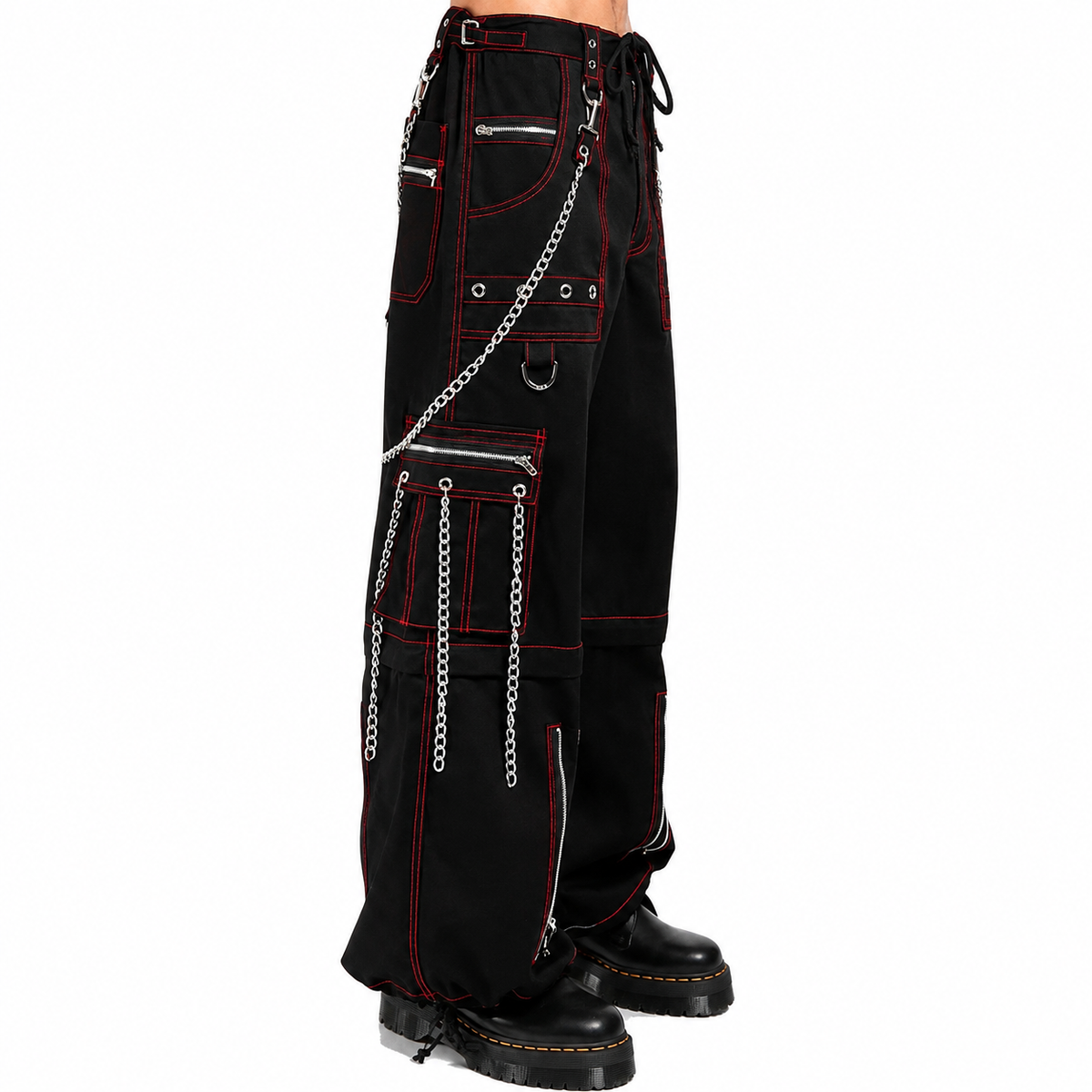 Men's Electro Bondage Gothic Red Stitch Rave Gothic Cyber Chain Goth Jeans Punk Rock Pants USA