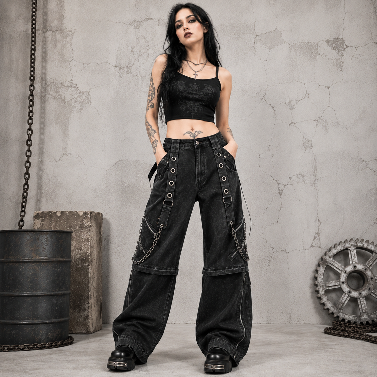 Prime Quality Bondage Gothic Wax Cotton Men's Cyber Rave Techno Jeans Punk Shorts Biker Pants USA