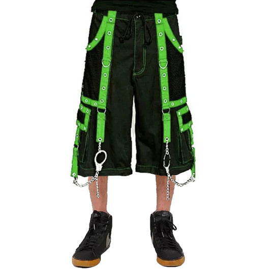 Gothic Men's Handmade Handcuff Green Bondage Cyber Chain Shorts