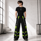 New Biohazard Men Gothic Black Lime Bondage Reflective Biohazard Symbol Pant Alternative Punk Rock Trouser Shorts