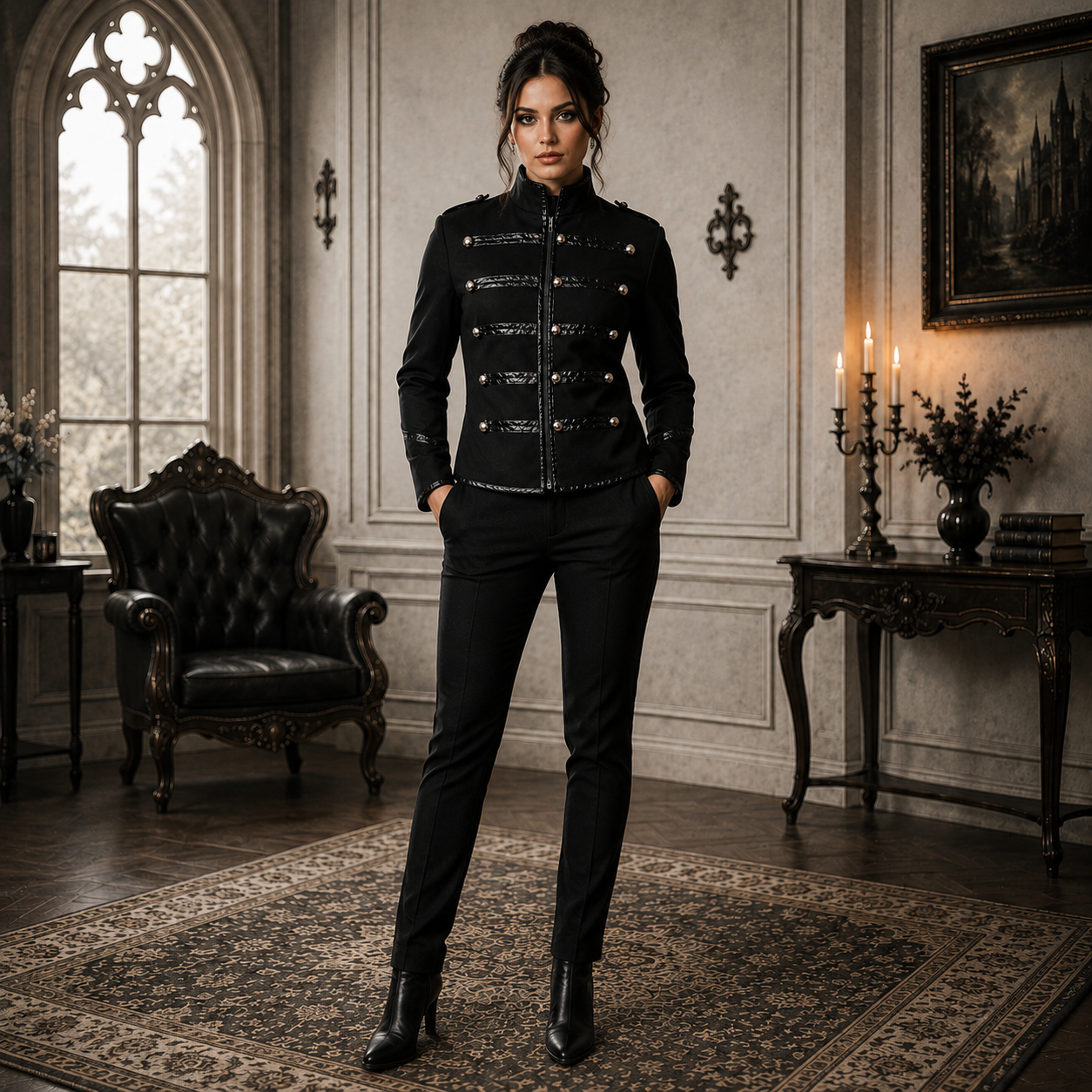Men's Military Drummer Black Parade Jacket Black Gothic Band Uniform Coat Steampunk Punk
