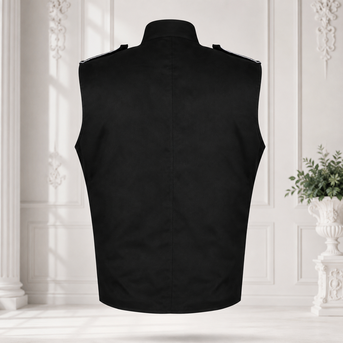Men's Military Hussar Sleeveless Black Vest Black &amp; Silver Jacket Usa