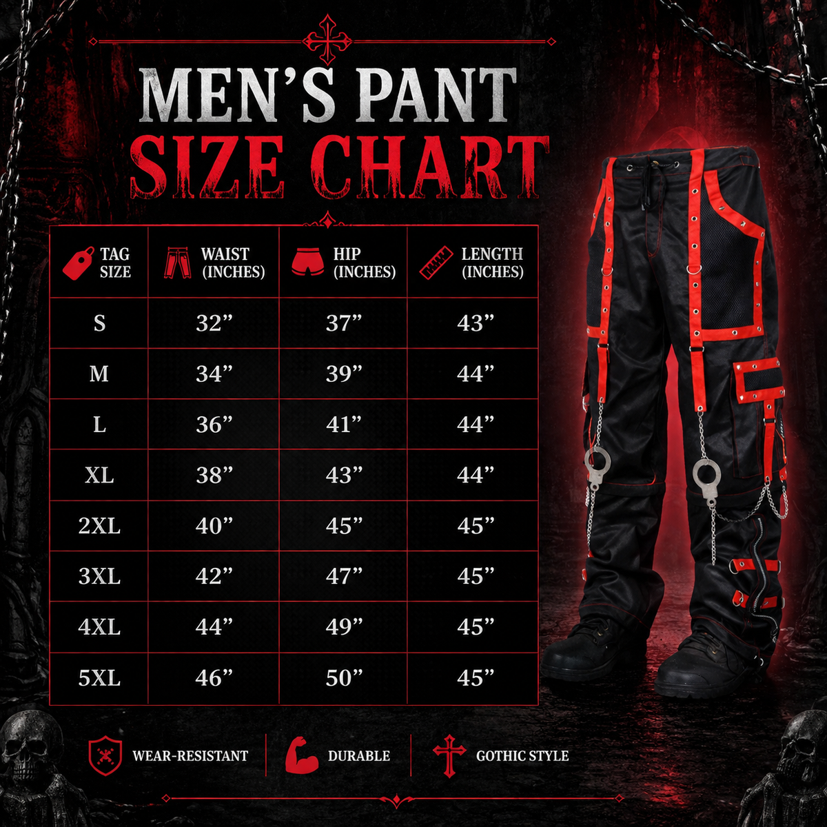 Gothic Men's Handmade Bondage Gothic Cyber Pant Chain Techno Rock Punk Shorts Trouser Pants/USA