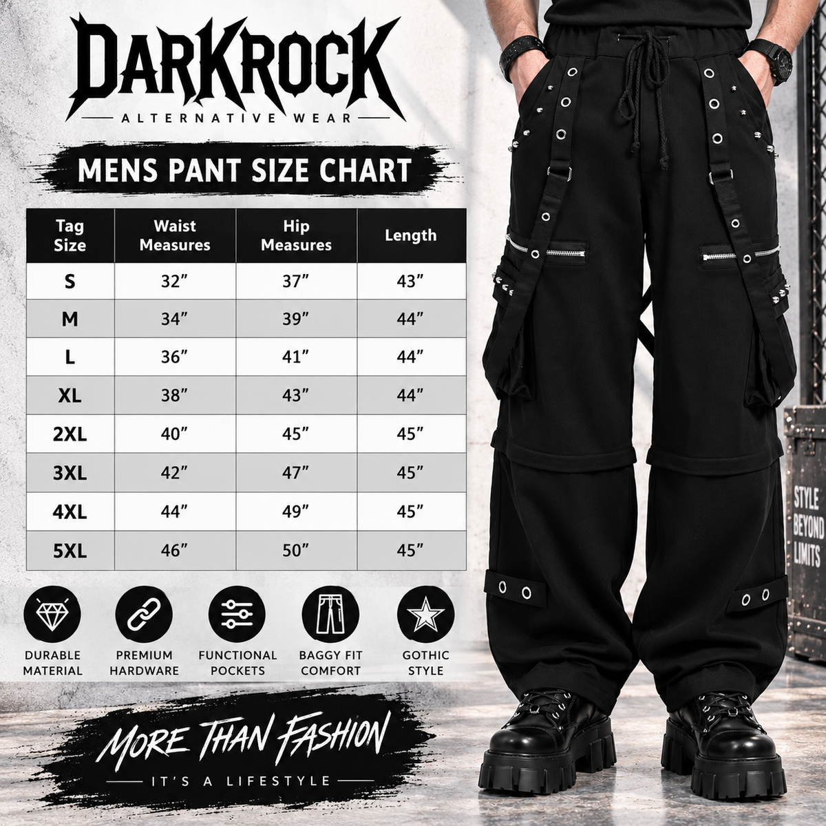 Men's Black Gothic Punk Pants With Straps Fleece Pants Alternative Wears