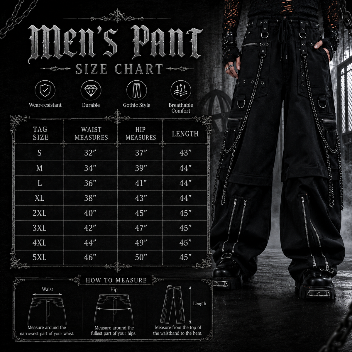 Gothic Bondage Rocker Men Pant Alternative Punk Rock Emo Trouser Pant Shorts/USA