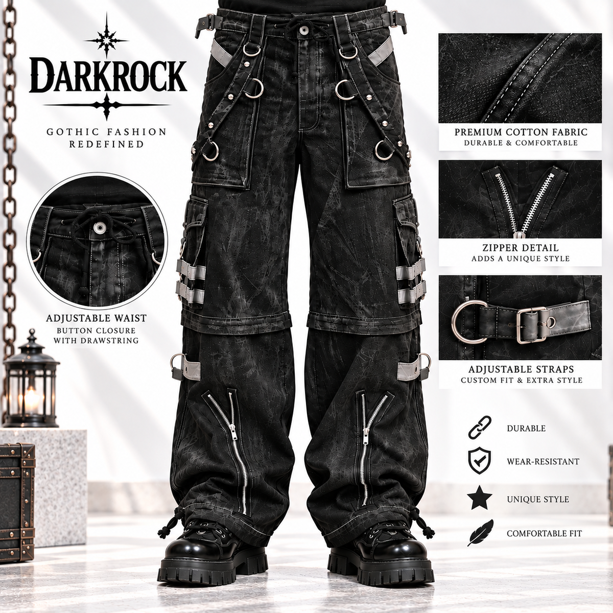 Gothic Black & Amp Grey Overdyed Zip Off Pants