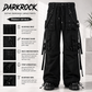 Gothic Bondage Cargo Rock Black Punk Buckle Zips Chain Strap Trousers Emo/ Pants