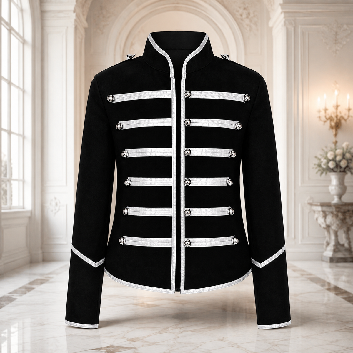 Prime Quality Handmade Women's Black Silver Parade Ladies Jacket Steampunk Military Punk Rock Gothic