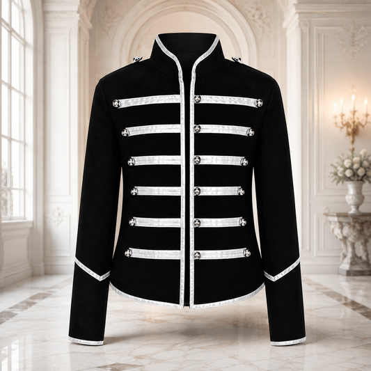 Prime Quality Handmade Women's Black Silver Parade Ladies Jacket Steampunk Military Punk Rock Gothic