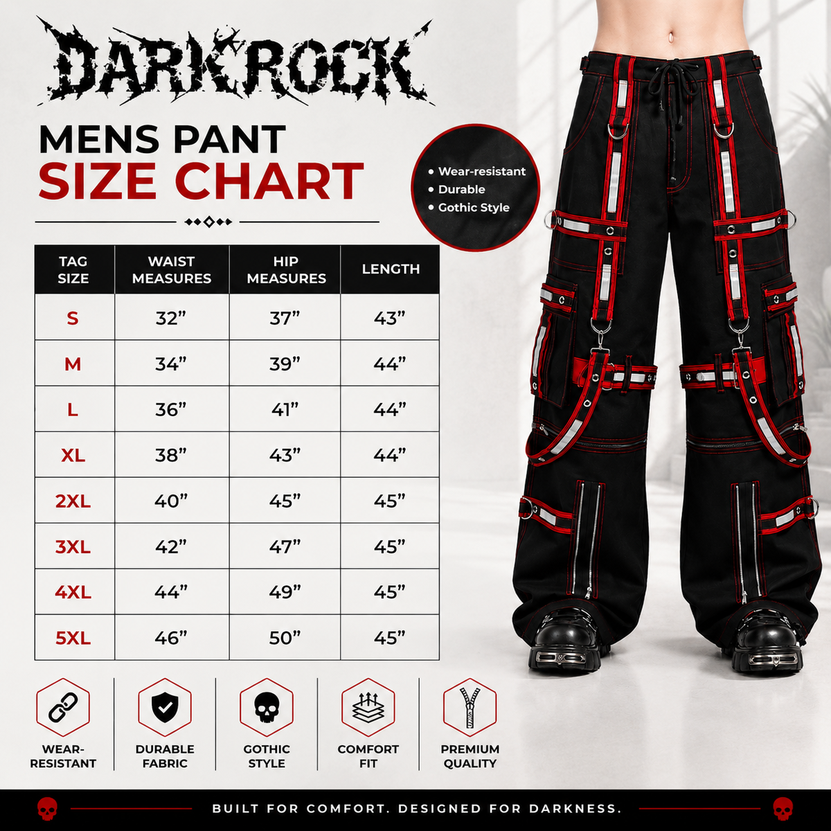Men Extreme Bondage Gothic Electro Reflector Black/Red Pant/Shorts Usa
