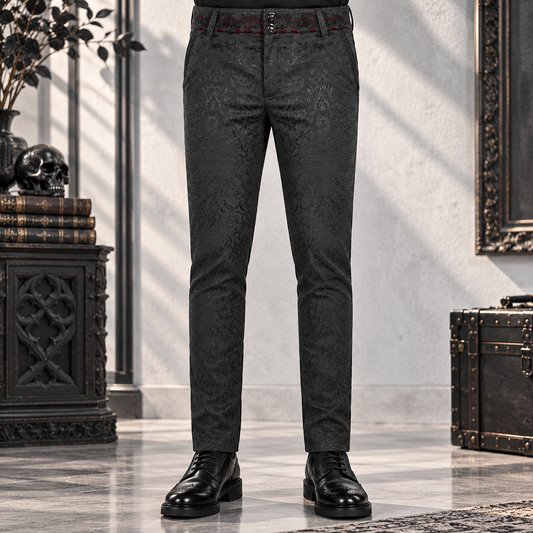 Gothic Men's Pants Trousers Black Brocade Maroon Velvet Steampunk VTG Vampire