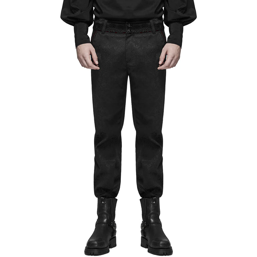 Gothic Men's Pants Trousers Black Brocade Maroon Velvet Steampunk VTG Vampire