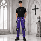 Men Gothic Bondage Reflective Men Pant Alternative Punk Rock Emo Pant Electric Pants Purple/USA