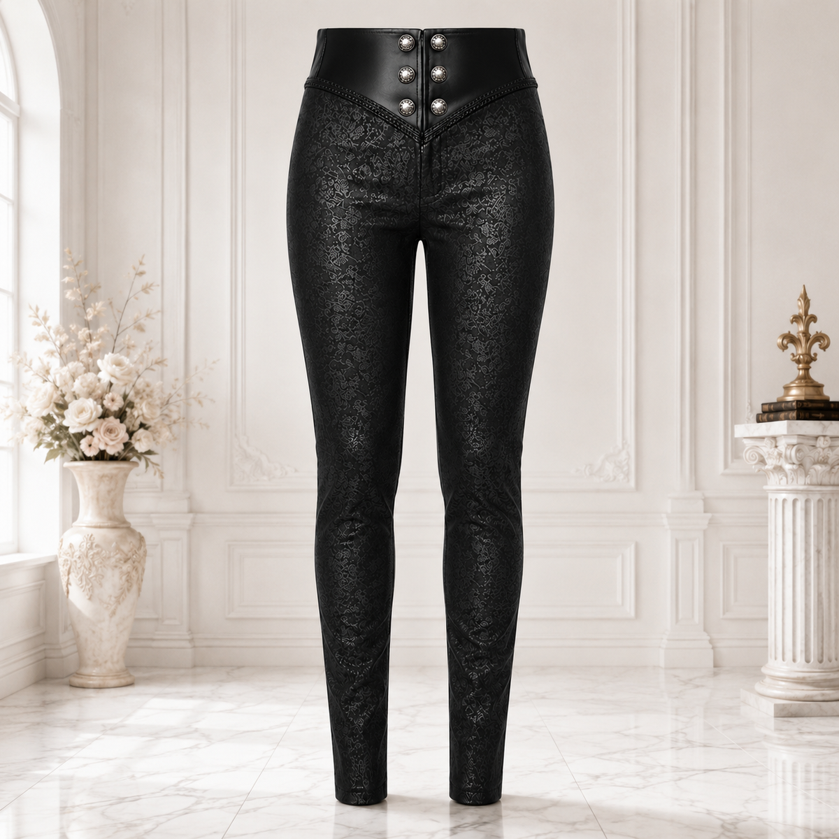 Men Syndicate Trousers Pants Steampunk Black Brocade Vintage Gothic Victorian