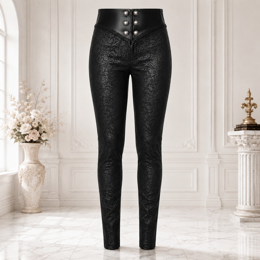 Men Syndicate Trousers Pants Steampunk Black Brocade Vintage Gothic Victorian