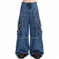 Extreme Bondage Light Blue Denim Pants Skater Gothic Punk Rocker Cyber Biker Black Dagger Trouser Pant Shorts With Handcuffs Hardware