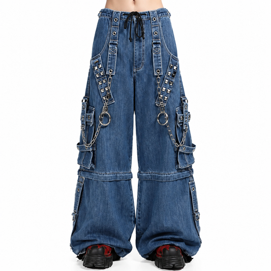Extreme Bondage Light Blue Denim Pants Skater Gothic Punk Rocker Cyber Biker Black Dagger Trouser Pant Shorts With Handcuffs Hardware