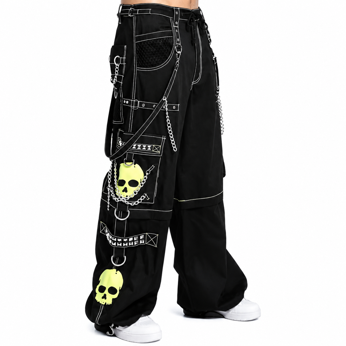 Gothic Bondage Black Lime Big Skull Men Pant Alternative Punk Rock Jeans Emo Trouser Pant Shorts USA