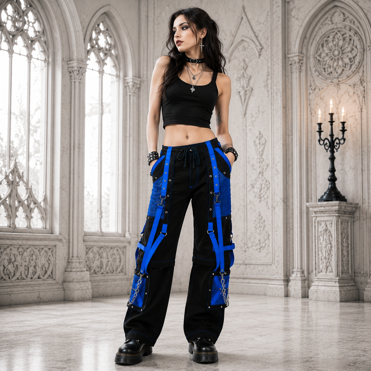 Gothic Handmade Gothic Bondage Men Pant Alternative Punk Rock Black Blue Emo Trouser Pant Shorts USA