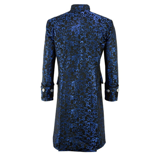 Renaissance Men's Blue Brocade Goth Steampunk Victorian Velvet Frock Coat/Usa