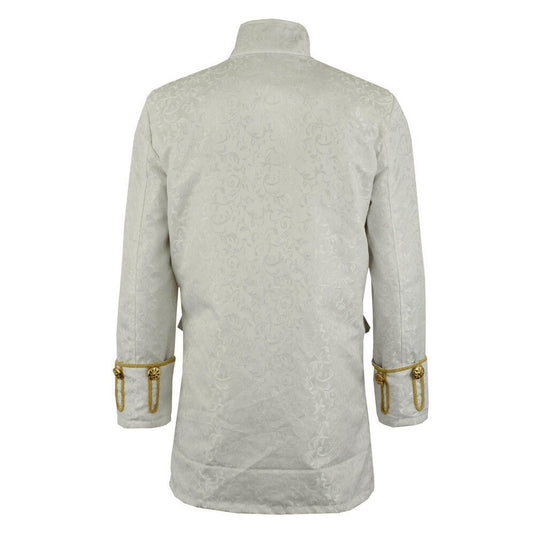 Renaissance Men's Velvet Goth Steampunk Victorian Frock Coat Brocade White/Gold