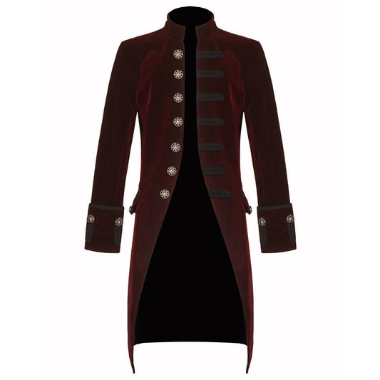 Men's Velvet Renaissance Burgundy Handmade Frock Coat Gothic Victorian Jacket Steampunk