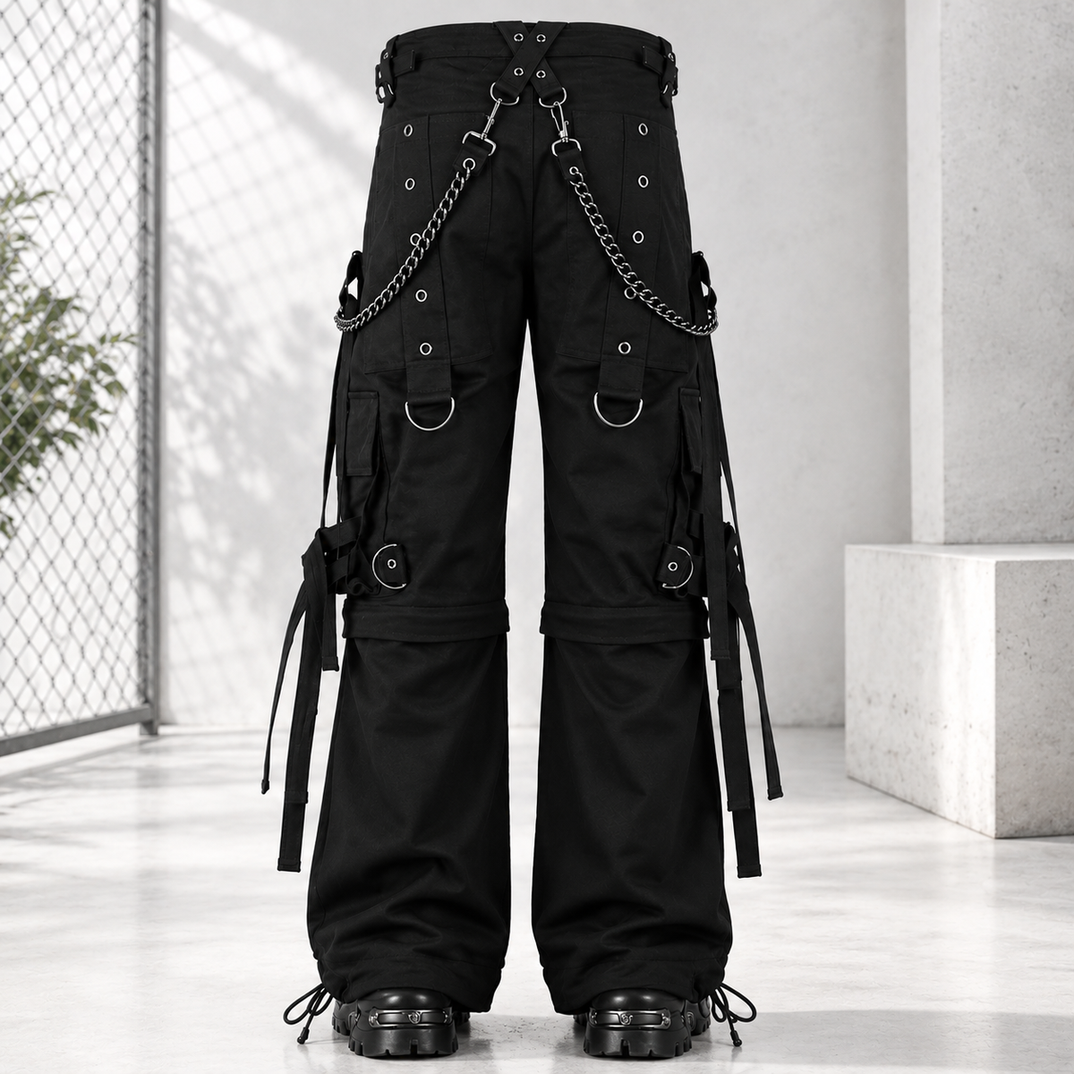 Gothic Bondage Cargo Rock Black Punk Buckle Zips Chain Strap Trousers Emo/ Pants