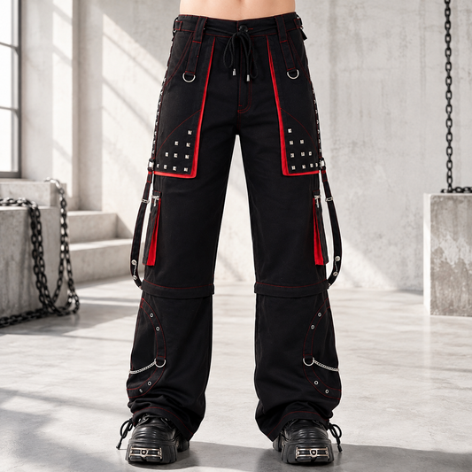 Gothic Men's Black Stylish Pant Trouser Slim fit Straight Black Red Color Pants USA