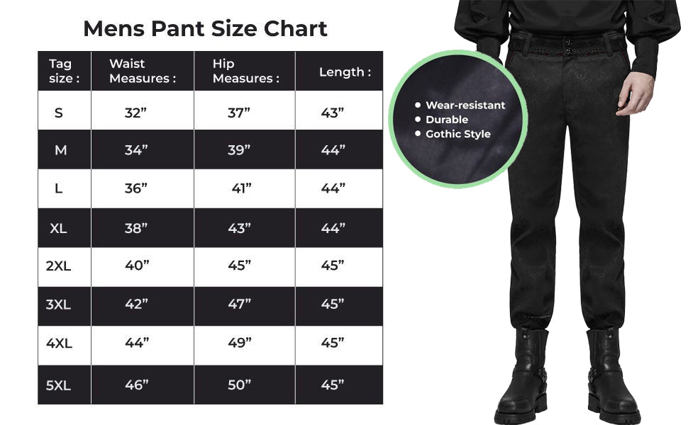 Gothic Men's Pants Trousers Black Brocade Maroon Velvet Steampunk VTG Vampire